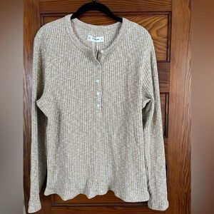 Everlane Tan Ribbed Henley Top, XXL